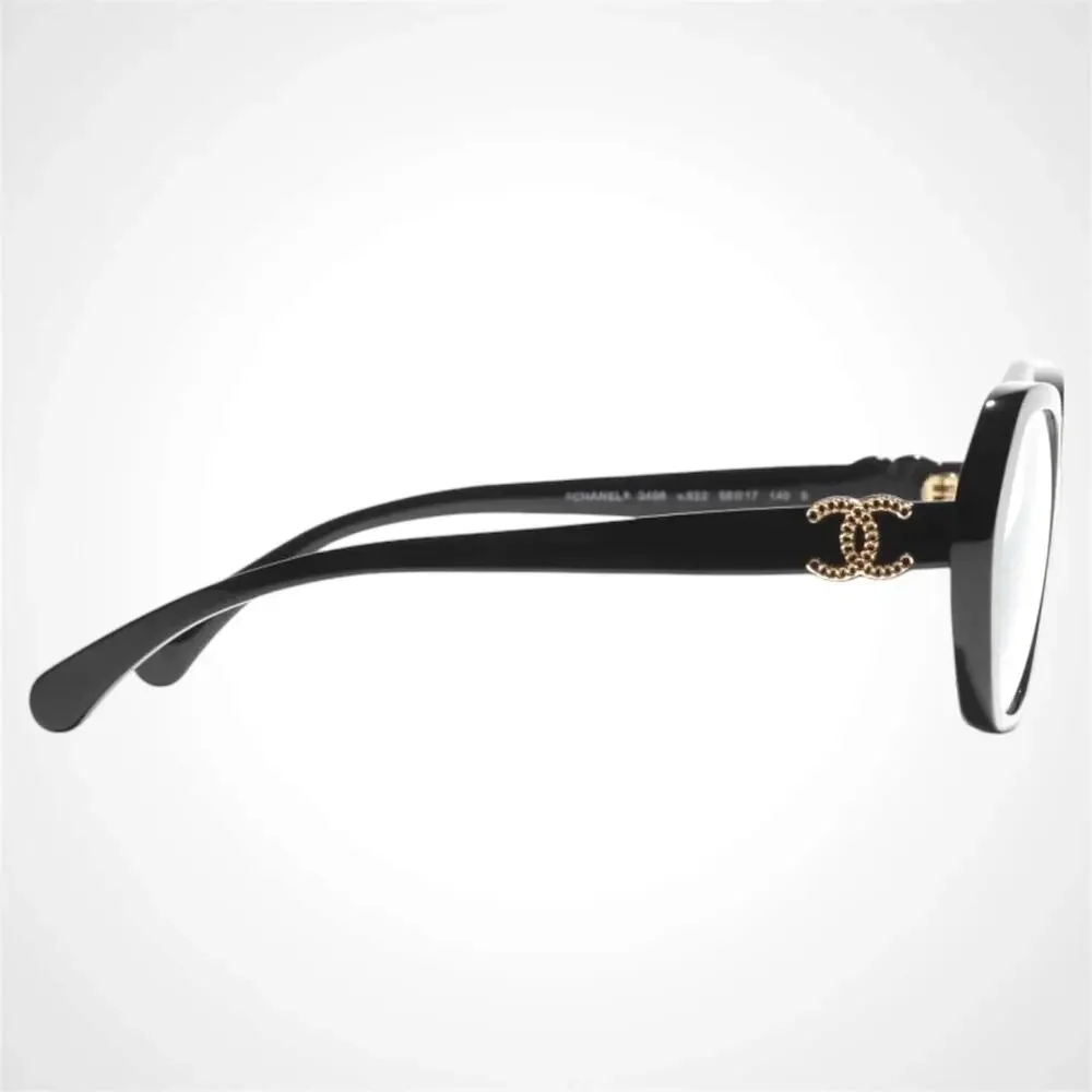 New CHANEL Eyeglasses Black Gold Chain CC Square Acetate Womens - Picture 3 of 5